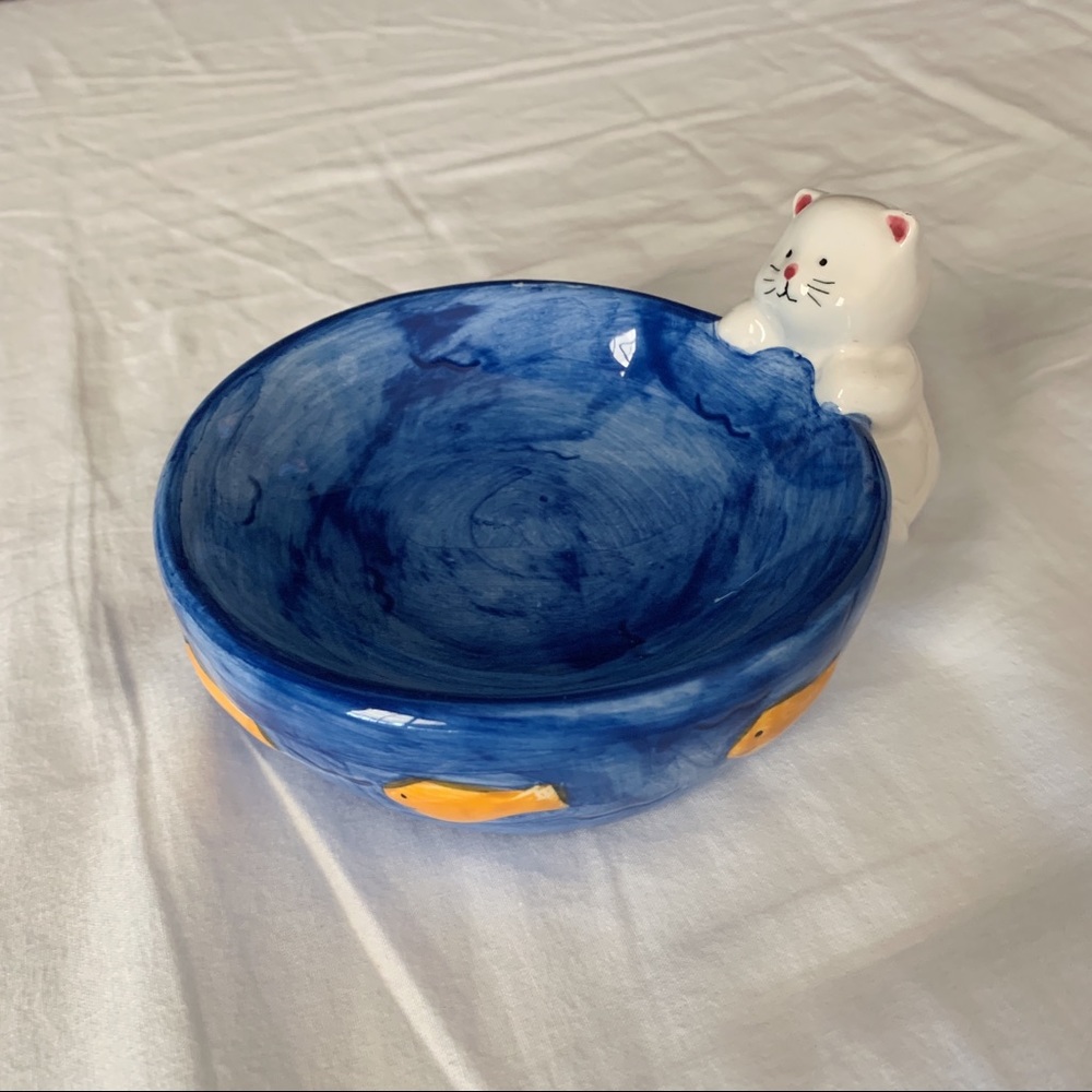 1996 Galerie Au Chocolat Blue Cat Ceramic Bowl - Picture 4 of 7